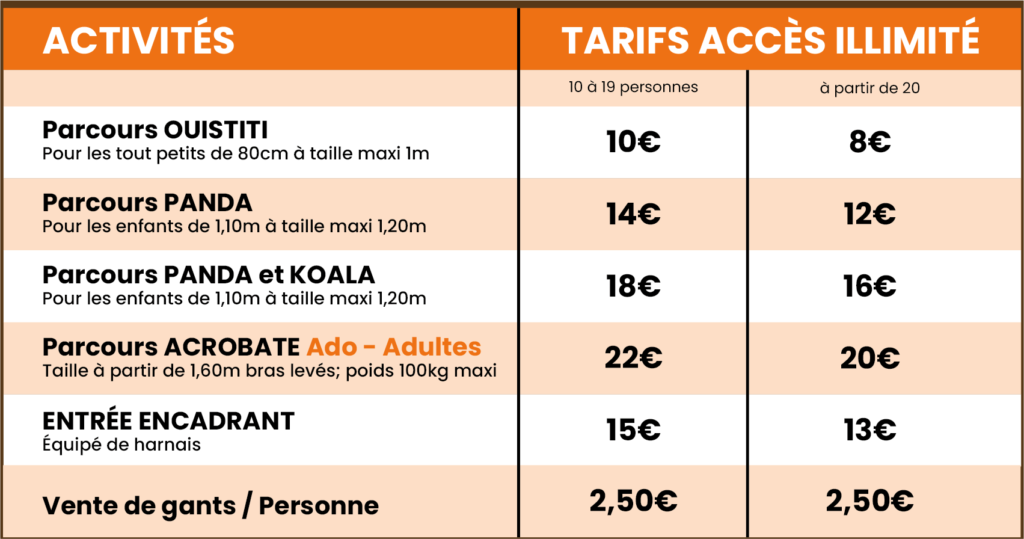 tarifs accrobranche groupe
