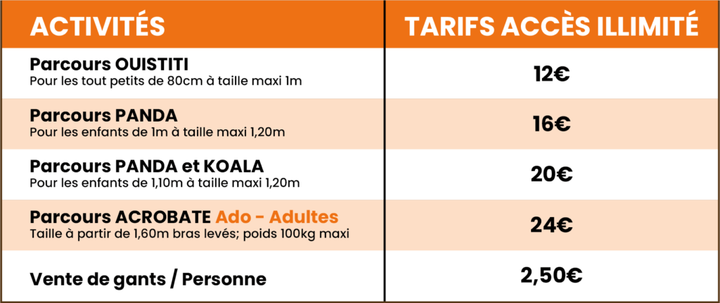 tarifs accrobranche